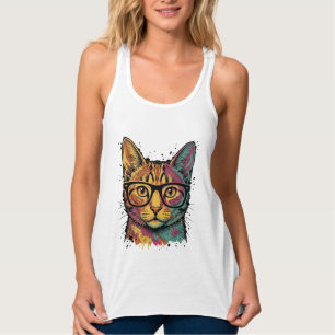 Vintage gravierte Katze mit Brille Vektor Design_1 Tank Top