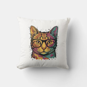 Vintage gravierte Katze mit Brille Vektordesign_1 Kissen