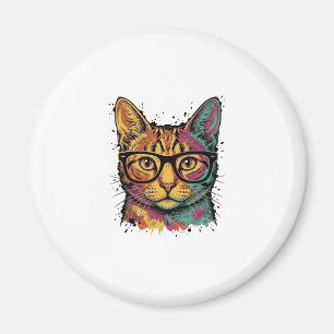 Vintage gravierte Katze mit Brille Vektordesign_1 Magnet