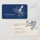 Vintage, gravierte Octopus Ocean Nautical Navy Visitenkarte (Vorne/Hinten)