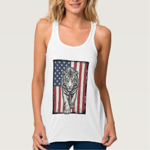 Vintage gravierte Tiger-Amerikanische-Flagge Patri Tank Top