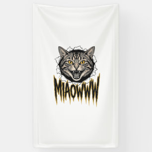 Vintage gravierte wütende Katze MIAOWWW Vektordesi Banner