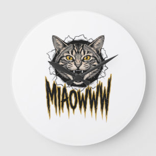 Vintage gravierte wütende Katze MIAOWWW Vektordesi Große Wanduhr