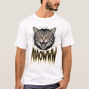 Vintage gravierte wütende Katze MIAOWWW Vektordesi T-Shirt