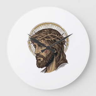 Vintage graviertes Crown of Thorns Portrait-Shirt_ Große Wanduhr