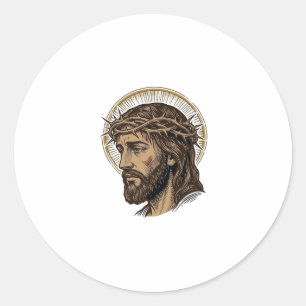 Vintage graviertes Crown of Thorns Portrait-Shirt_ Runder Aufkleber