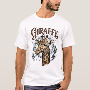 Vintage graviertes Giraffe-Blitz-T-Shirt-Design_ T-Shirt