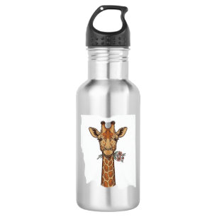 Vintage graviertes Giraffe Mit Blumen Shirt_1 Edelstahlflasche