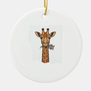 Vintage graviertes Giraffe Mit Blumen Shirt_1 Keramik Ornament
