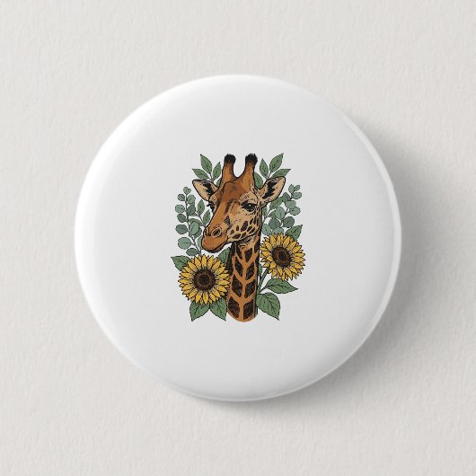 Vintage graviertes Giraffe Sonnenblume Blumenhemd_ Button (Vorderseite)