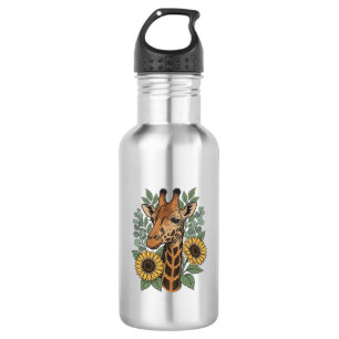 Vintage graviertes Giraffe Sonnenblume Blumenhemd_ Edelstahlflasche