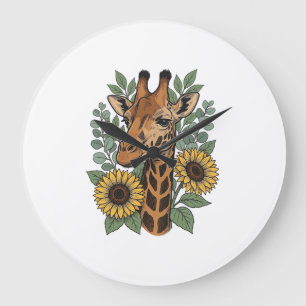 Vintage graviertes Giraffe Sonnenblume Blumenhemd_ Große Wanduhr