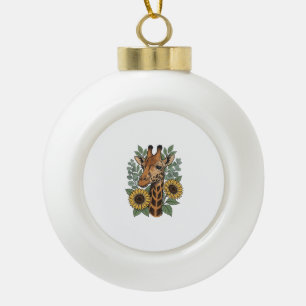 Vintage graviertes Giraffe Sonnenblume Blumenhemd_ Keramik Kugel-Ornament