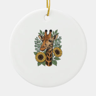 Vintage graviertes Giraffe Sonnenblume Blumenhemd_ Keramik Ornament