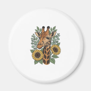 Vintage graviertes Giraffe Sonnenblume Blumenhemd_ Magnet