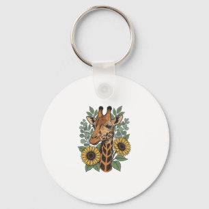 Vintage graviertes Giraffe Sonnenblume Blumenhemd_ Schlüsselanhänger