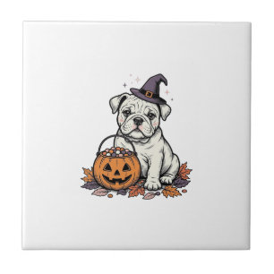 Vintage graviertes Halloween-Bulldog-Pumpkin-Desig Fliese
