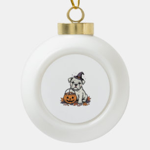 Vintage graviertes Halloween-Bulldoggen-Kürbis-Des Keramik Kugel-Ornament