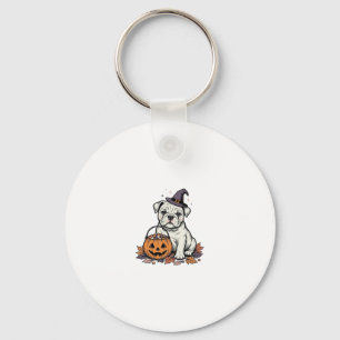 Vintage graviertes Halloween-Bulldoggen-Kürbisdesi Schlüsselanhänger