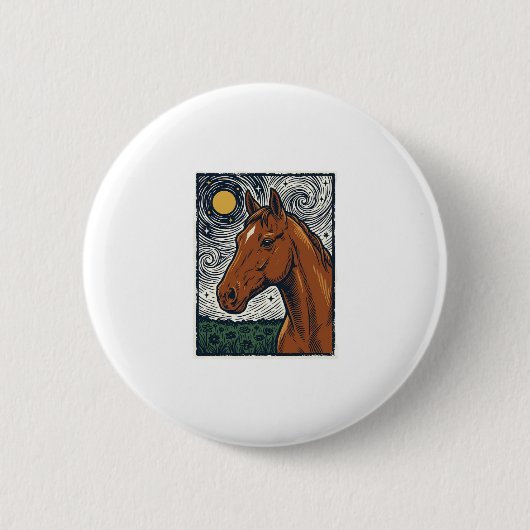 Vintage graviertes Pferd Sternennacht Kunstdesign Button (Vorderseite)