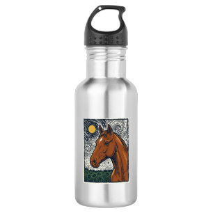 Vintage graviertes Pferd Sternennacht Kunstdesign Edelstahlflasche