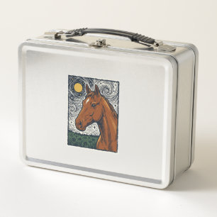 Vintage graviertes Pferd Sternennacht Kunstdesign Metall Brotdose