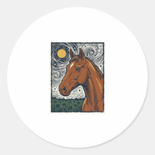 Vintage graviertes Pferd Sternennacht Kunstdesign Runder Aufkleber