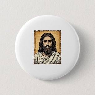 Vintage graviertes religiöses Porträt-Shirt-Design Button
