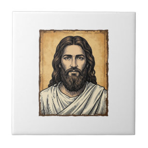 Vintage graviertes religiöses Porträt-Shirt-Design Fliese