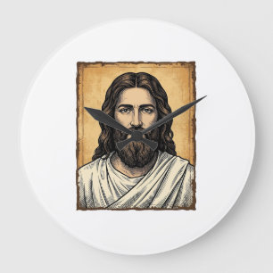 Vintage graviertes religiöses Porträt-Shirt-Design Große Wanduhr