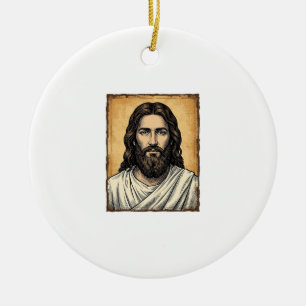 Vintage graviertes religiöses Porträt-Shirt-Design Keramik Ornament
