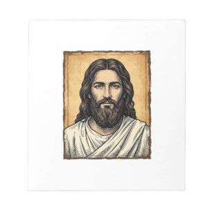 Vintage graviertes religiöses Porträt-Shirt-Design Notizblock