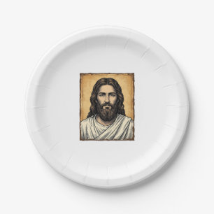 Vintage graviertes religiöses Porträt-Shirt-Design Pappteller