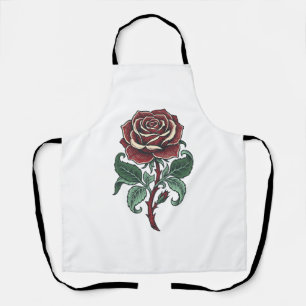 Vintage graviertes Rosenblumen-Shirtdesign_1 Schürze