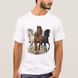 Vintage Gravur Galoppierende Pferde Western-Shirt T-Shirt