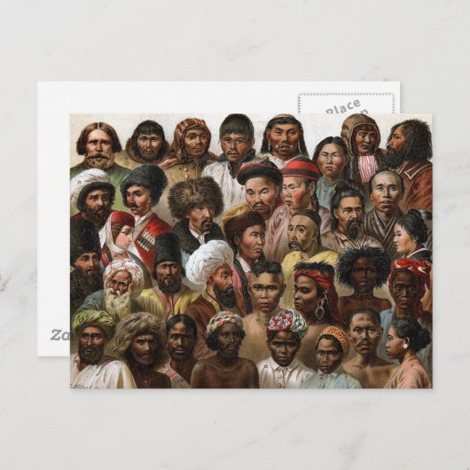 Vintage Gravur "Völker Asiens" C19 Postkarte (Vorne/Hinten)