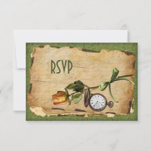 Vintage Green and Gold Reply Card Einladung (Vorderseite)