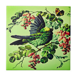 Vintage Green Bird Illustration von L. Prang & Co  Fliese