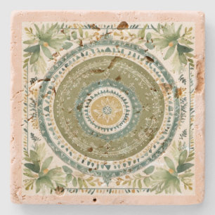 Vintage Green Boho Mandala   Steinuntersetzer