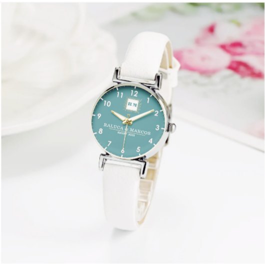 Vintage green boho monogram couple names armbanduhr