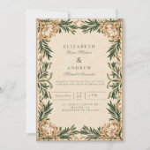Vintage Green Botanical Wedding Einladung (Vorderseite)