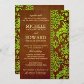 Vintage Green & Brown Damask Hochzeit Einladung (Vorne/Hinten)
