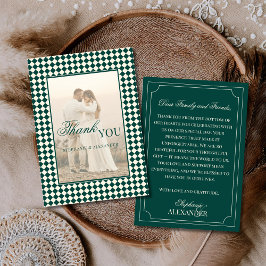 Vintage Green Checkered Old Money Photo Wedding Dankeskarte