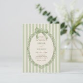 Vintage green elegant bow wedding  einladung (Stehend Vorderseite)