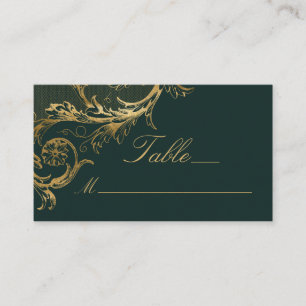 Vintage Green Gold Floral Damaskus Script Hochzeit Platzkarte