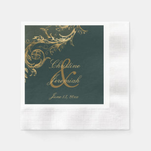 Vintage Green Gold Floral Damaskus Script Hochzeit Serviette
