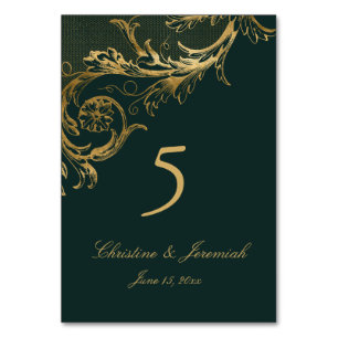 Vintage Green Gold Floral Damaskus Script Hochzeit Tischnummer