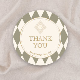 Vintage Green Harlequin Gold Brand Thank You  Runder Aufkleber