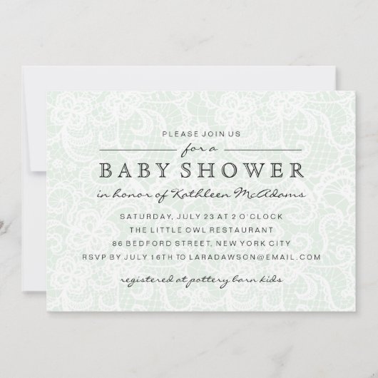 Vintage Green Lace Baby Dusche Einladung (Vorderseite)