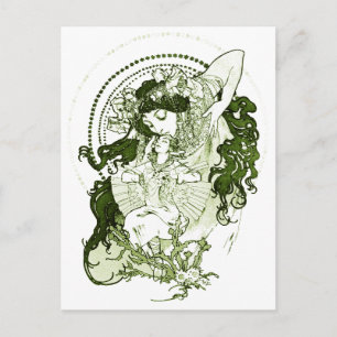 Vintage green lady art postkarte